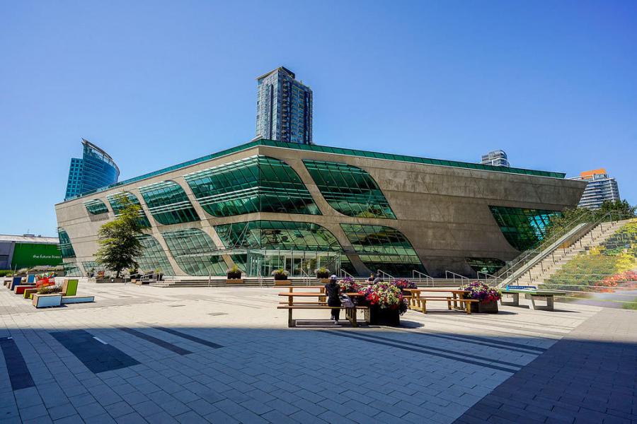 City Plaza and City Centre Library under blue sky 